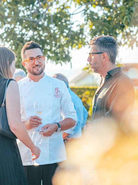 Locanda del Pilone - Sofia Brunelli and Marco Loddo, former managers and sommeliers of the restaurant with Federico Gallo, Chef,